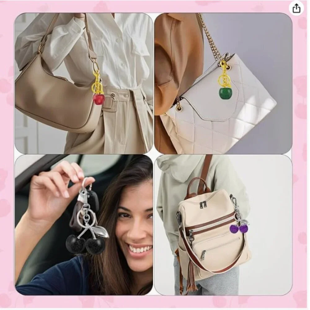 NEW Cherry Keychain Silver 8 Pack
